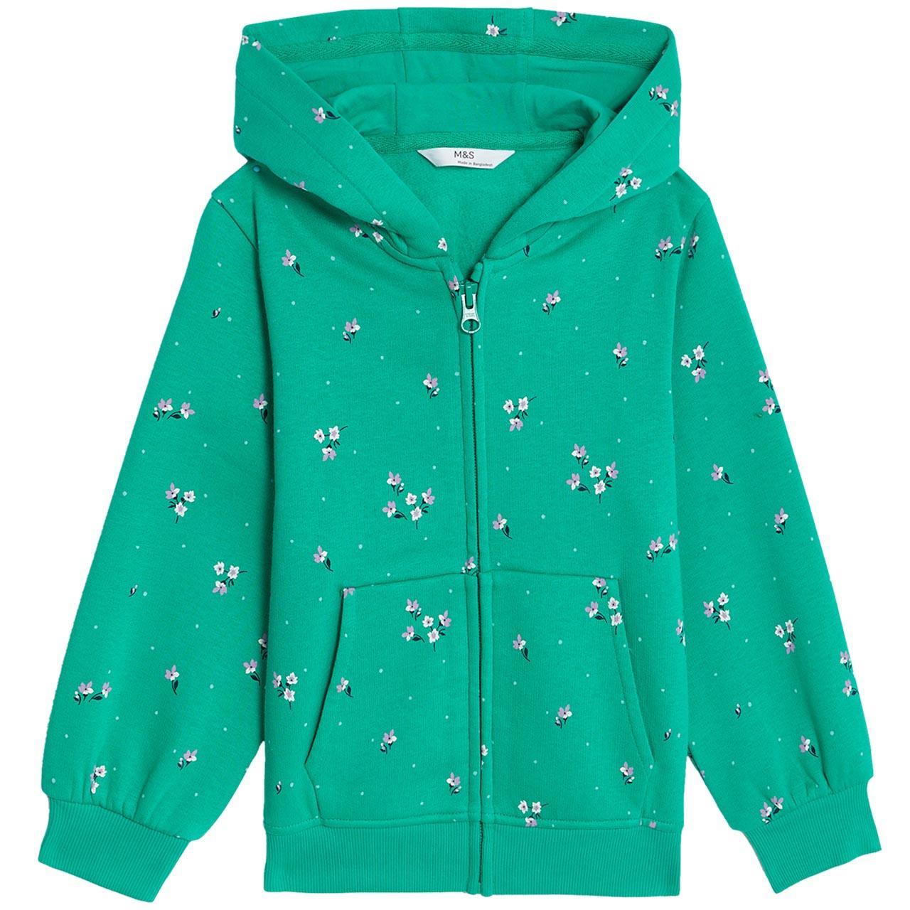 M&S Ditsy Floral Zip Hoodie, 2-3 Years, Green