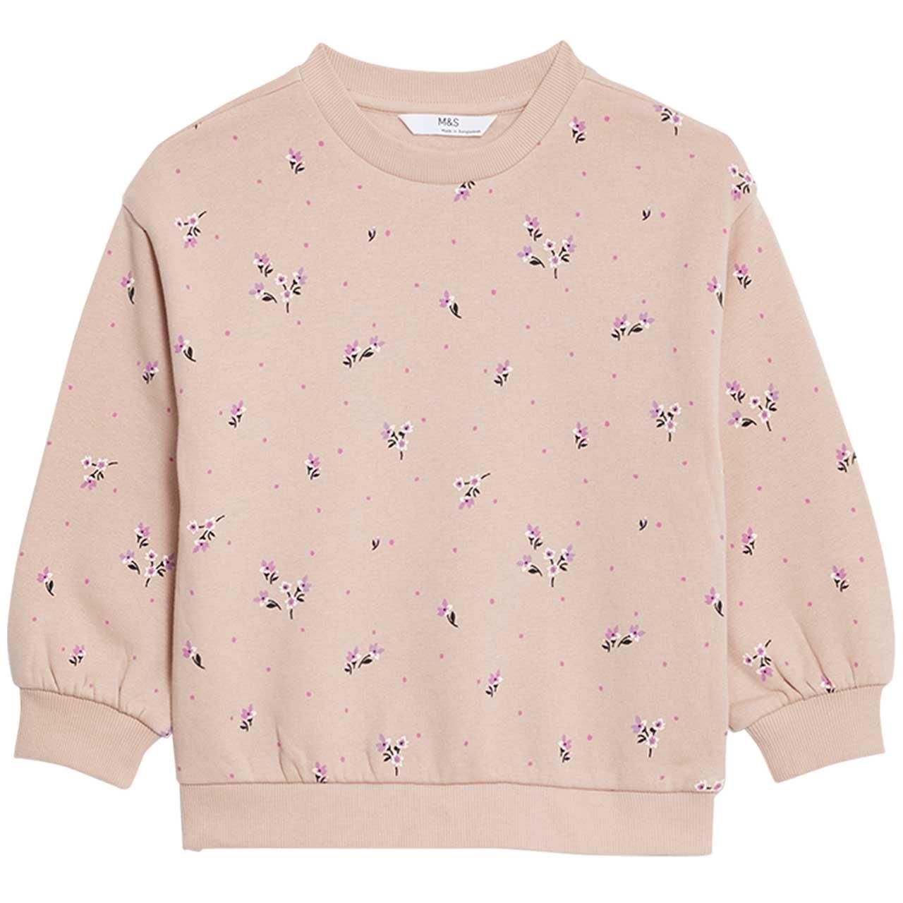 M&S Girls Cotton Rich Floral Sweatshirt, 2-3 Years, Pink