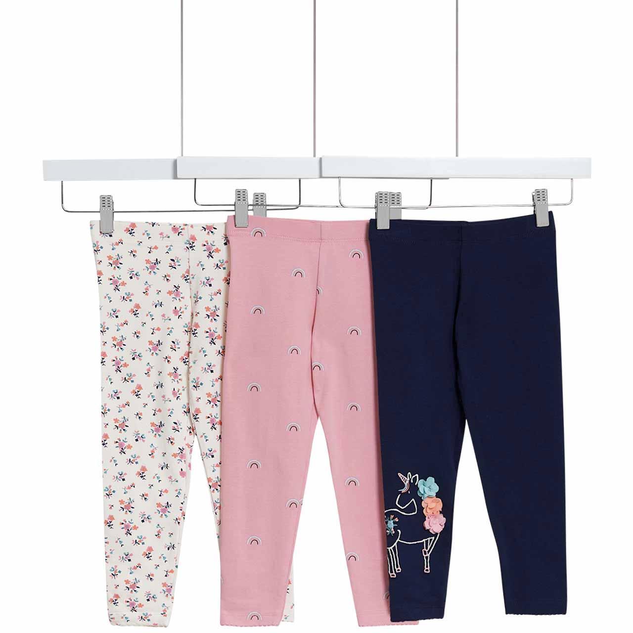 M&S Cotton Rich Unicorn Leggings, 3 Pack, 5-6 Years, Pink