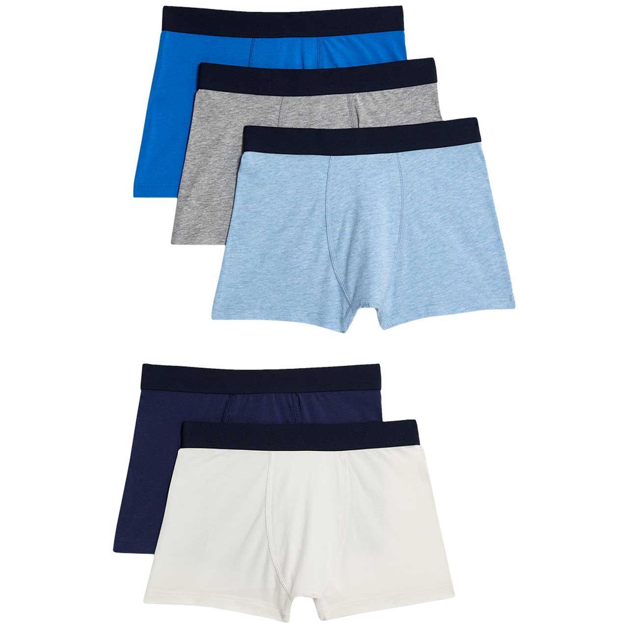 M&S Boys 5pk Cotton Rich Trunks Blue Mix '7-8 Yrs