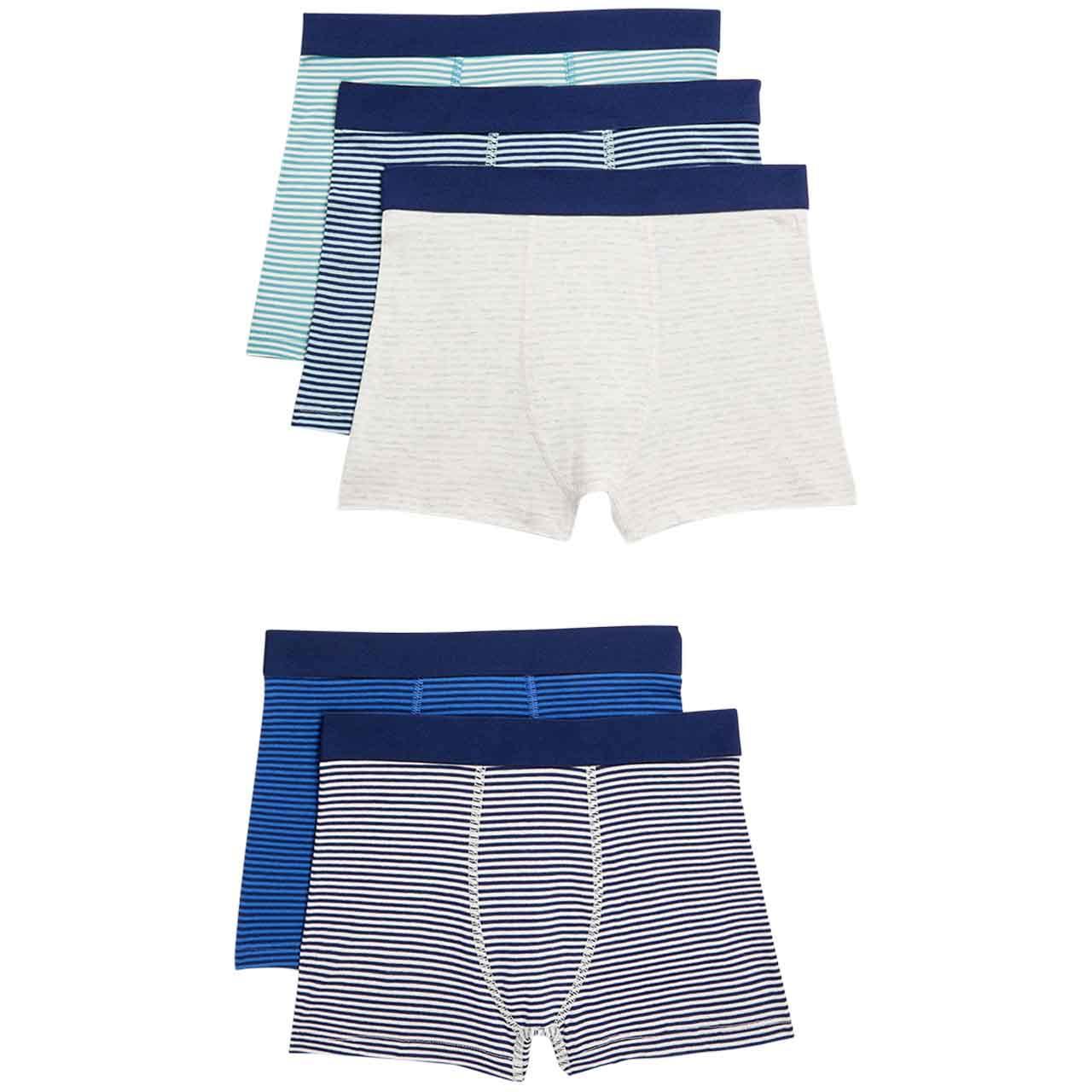 M&S Boys Cotton with Stretch Striped Trunks, 6-7 Years, 5 Pack