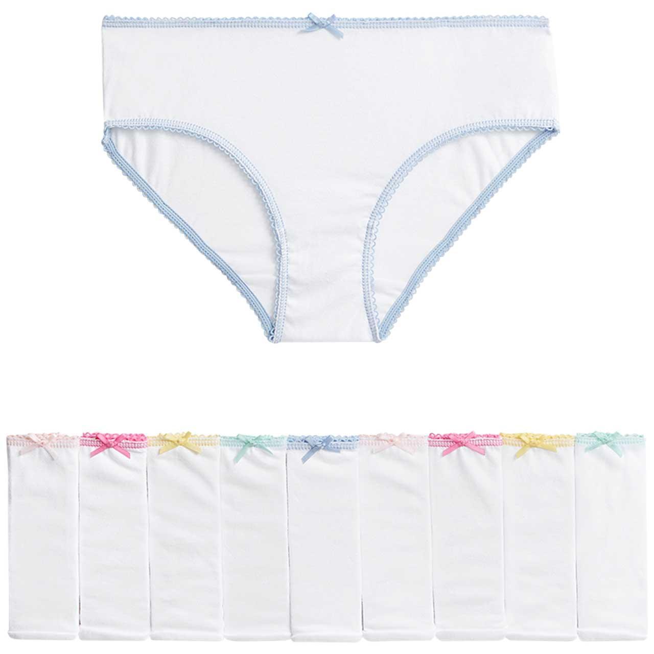 M&S Girls Pure Cotton Knickers, 10 Pack, 3-4 Years, White 