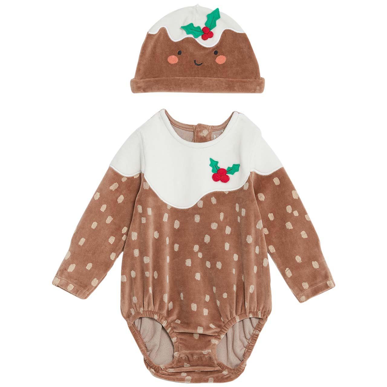 M&S Christmas Pudding Bodysuit, 2 Piece, Newborn, Brown