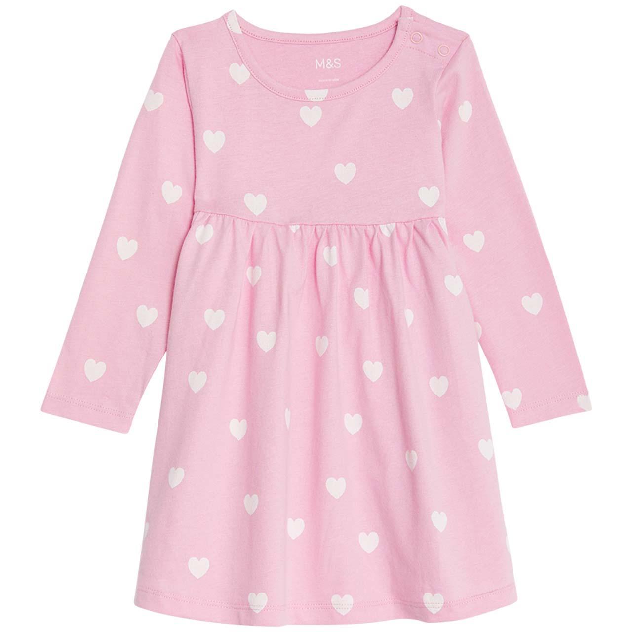 M&S Heart Dress, 0-3 Months, Pink