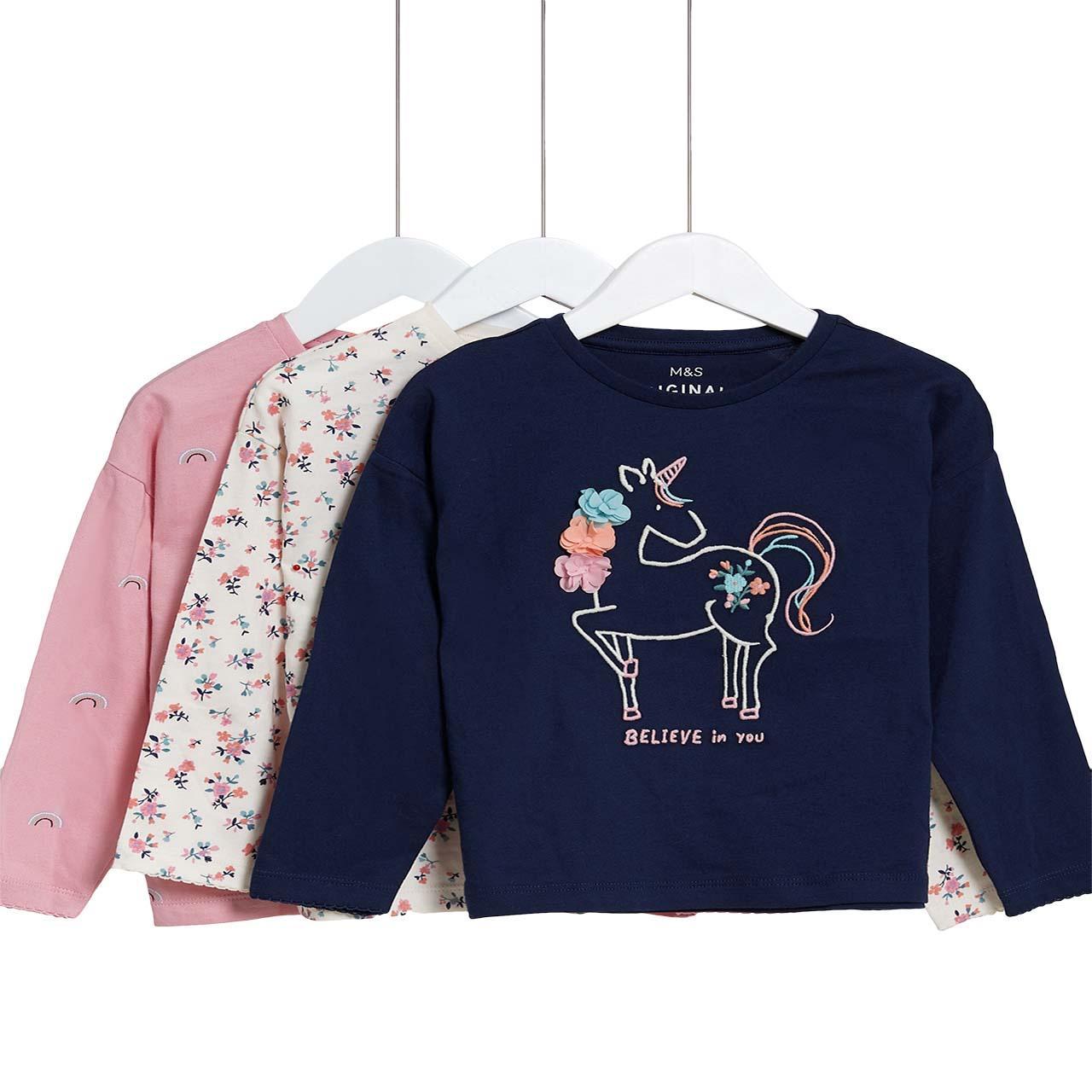 M&S Unicorn Tops, 3 Pack, 2-3 Years, Pink