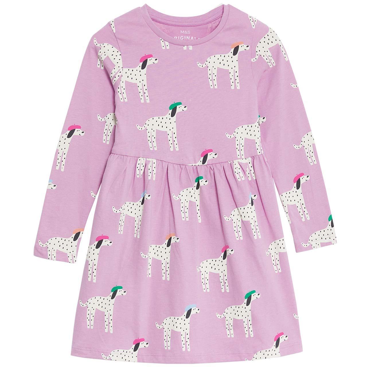 M&S Pure Cotton Dalmation Dress, 2-3 Years, Pink