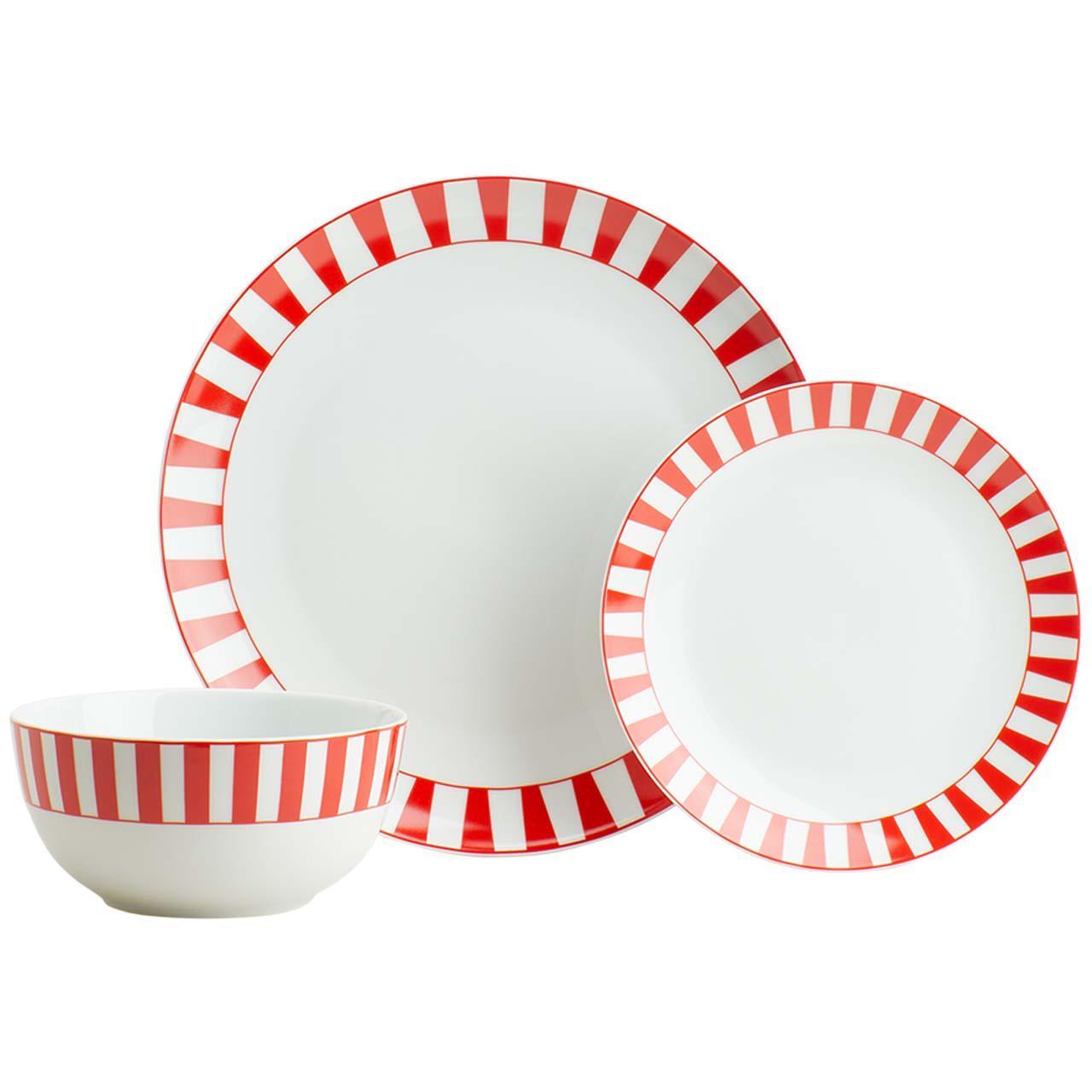 M&S 12 Piece Striped Dining Set, Red