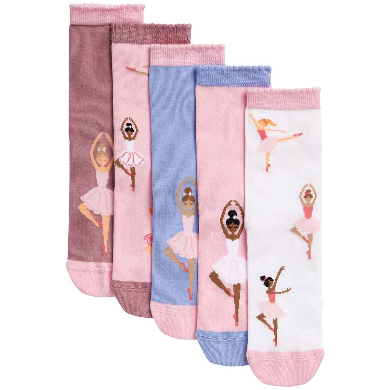 M&S Girls Cotton Rich Ballerina Socks, 8.5-12 Small, 5 Pack