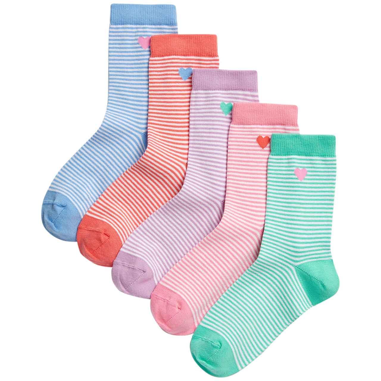M&S Girls Cotton Rich Striped Socks, 6-8.5 Small, 5 Pack
