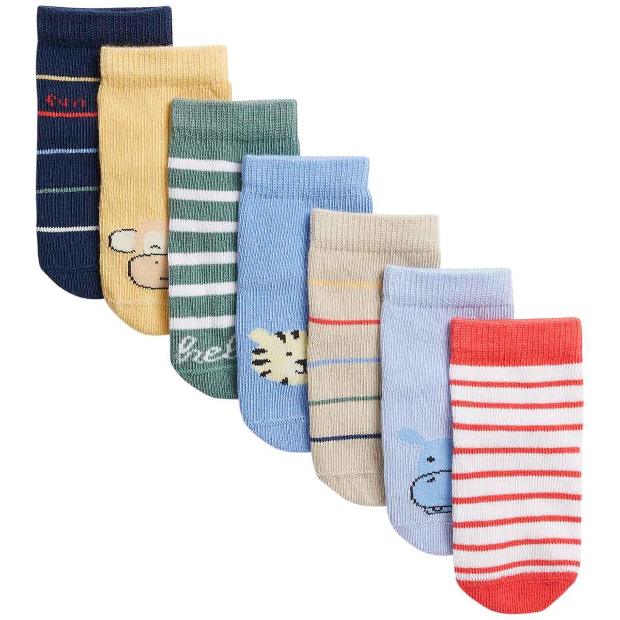 M&S Boys, Cotton Rich Animal Socks 0-6 Months, 7 Pack