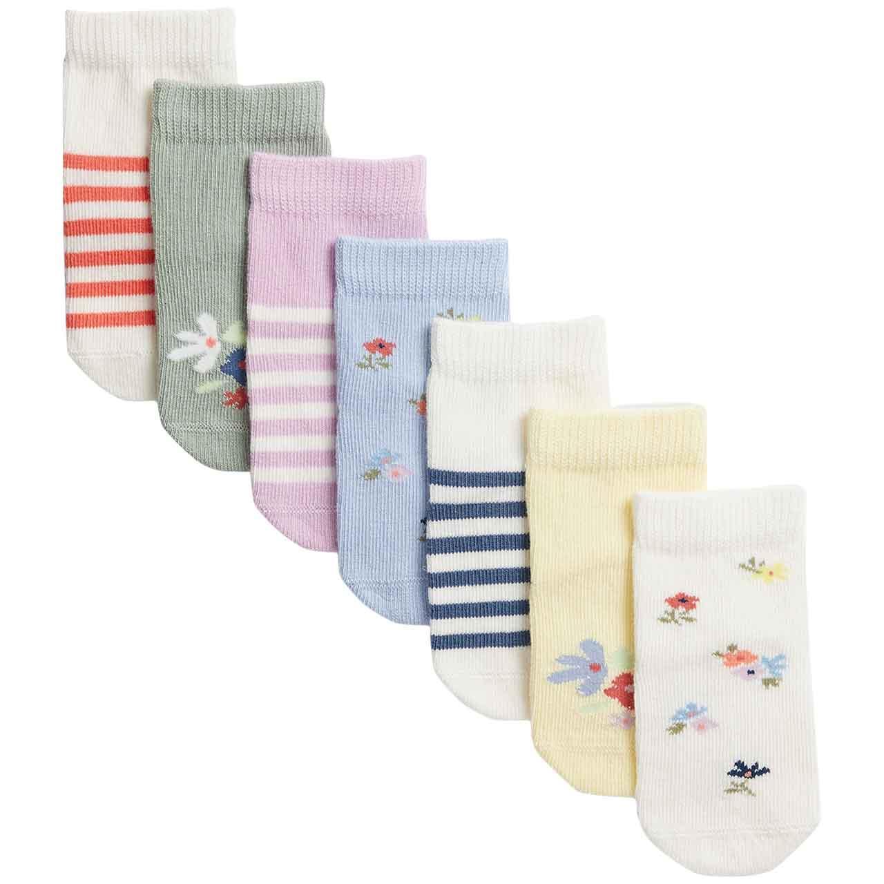 M&S Girls, Cotton Rich Patterned Socks 6-12, 7 Pack