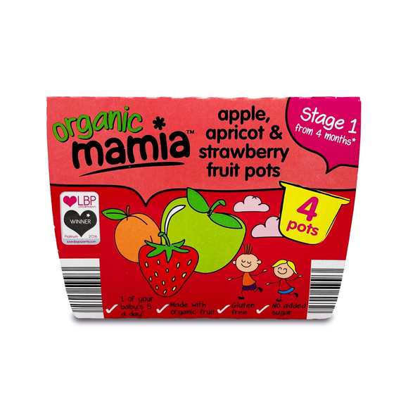 Mamia Organic Apple, Apricot & Strawberry Fruit Pots 4 Pots 100g