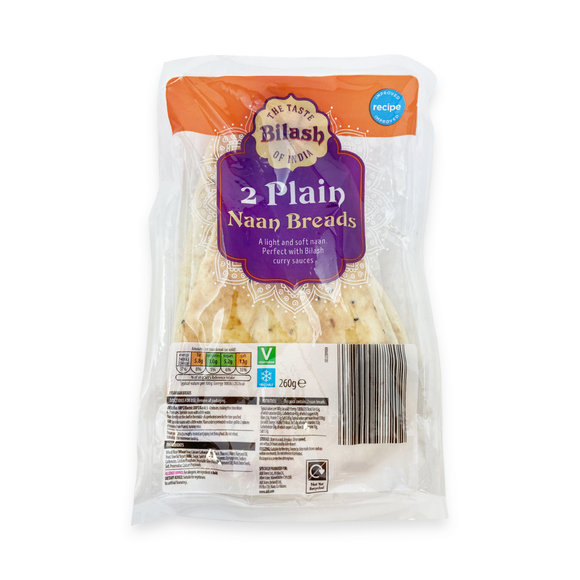 Bilash 2 Plain Naan Breads 260g