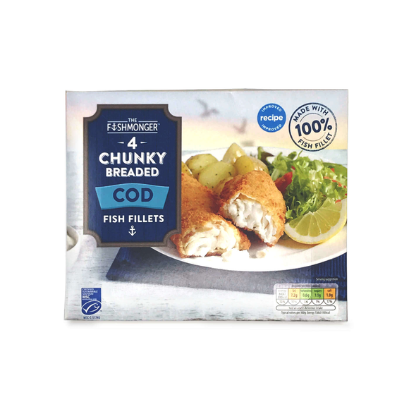 The Fishmonger 4 Breaded Chunky Cod Fillets 500g
