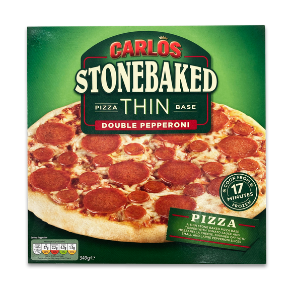 Carlos Stonebaked Thin Pizza Base Double Pepperoni 349g