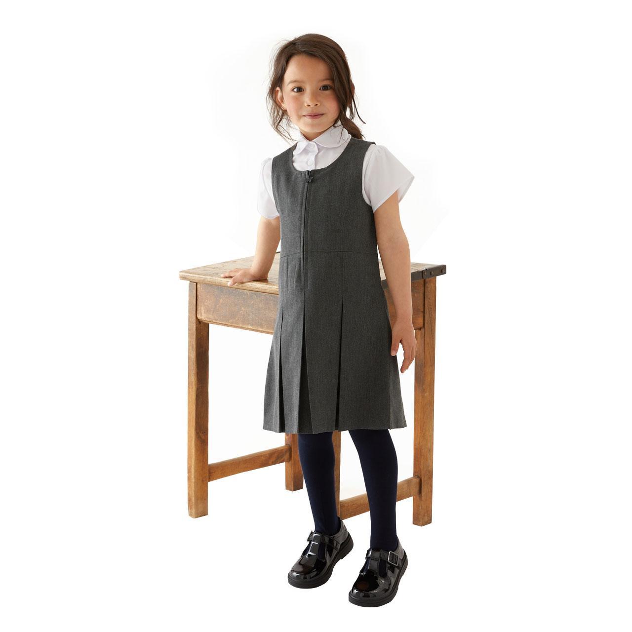 M&S Girls Permanent Pleats School Pinafore, 4-5 Years, Grey