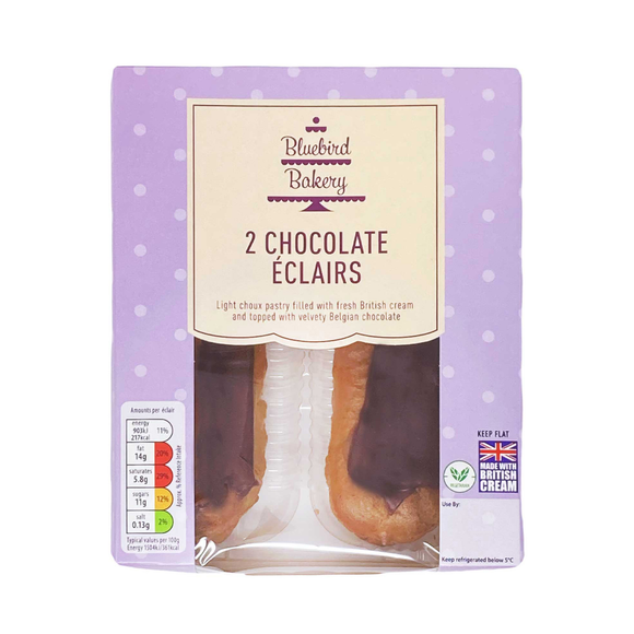 Bluebird Bakery Fresh Cream Chocolate Eclairs 2 Pack