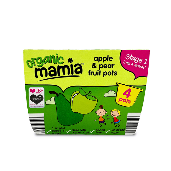 Mamia Organic Apple & Pear Fruit Pots 4 Pots 100g