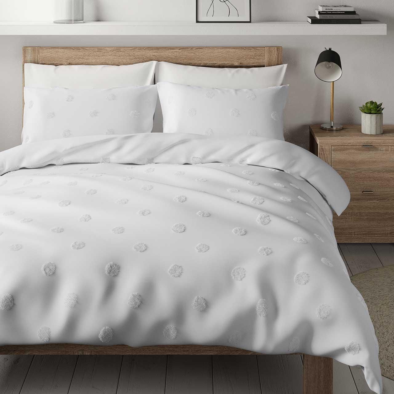 M&S Pure Cotton Double Spotty Textured Bedding Set, White