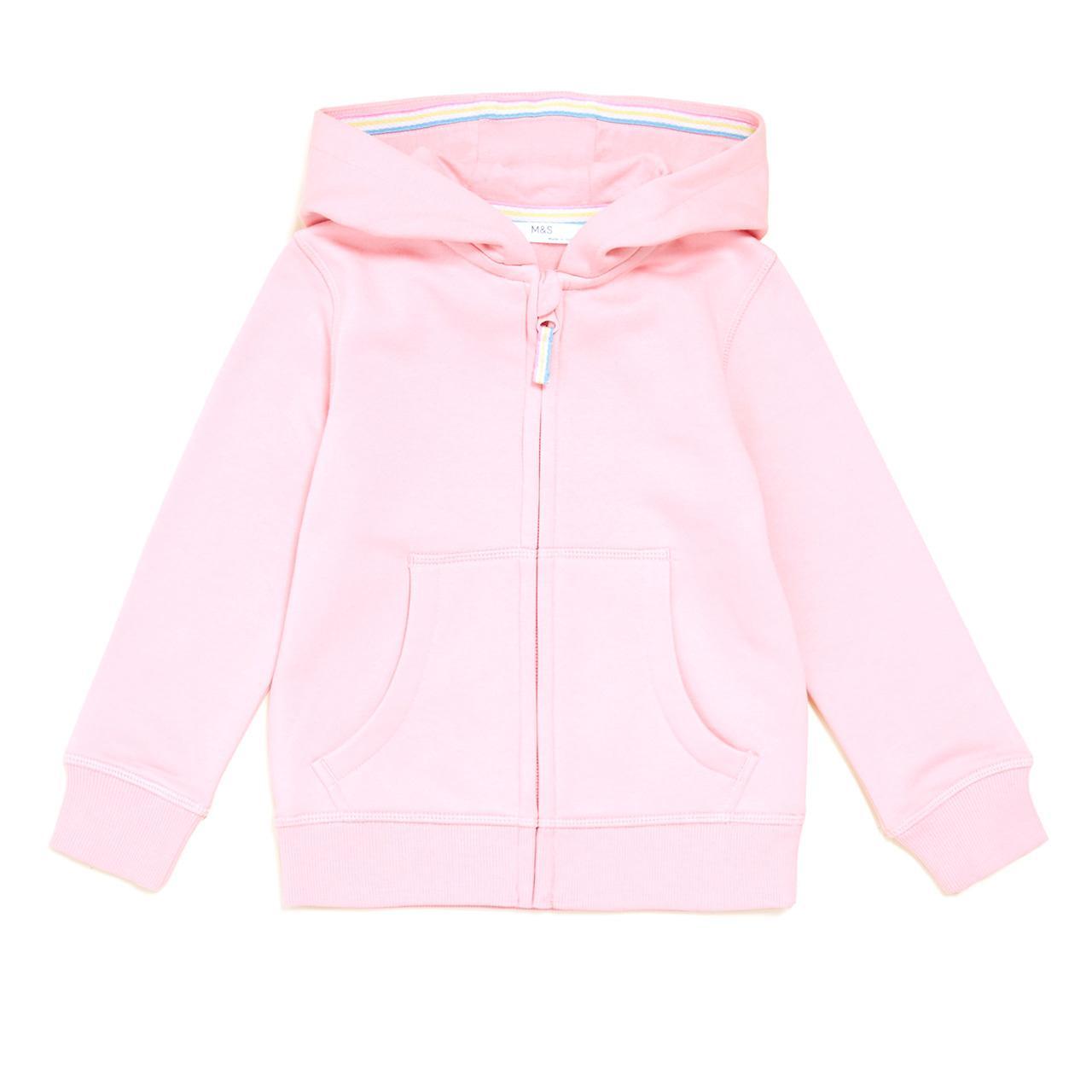 M&S Cotton Zip Hoodie, 2-3 Years, Pink