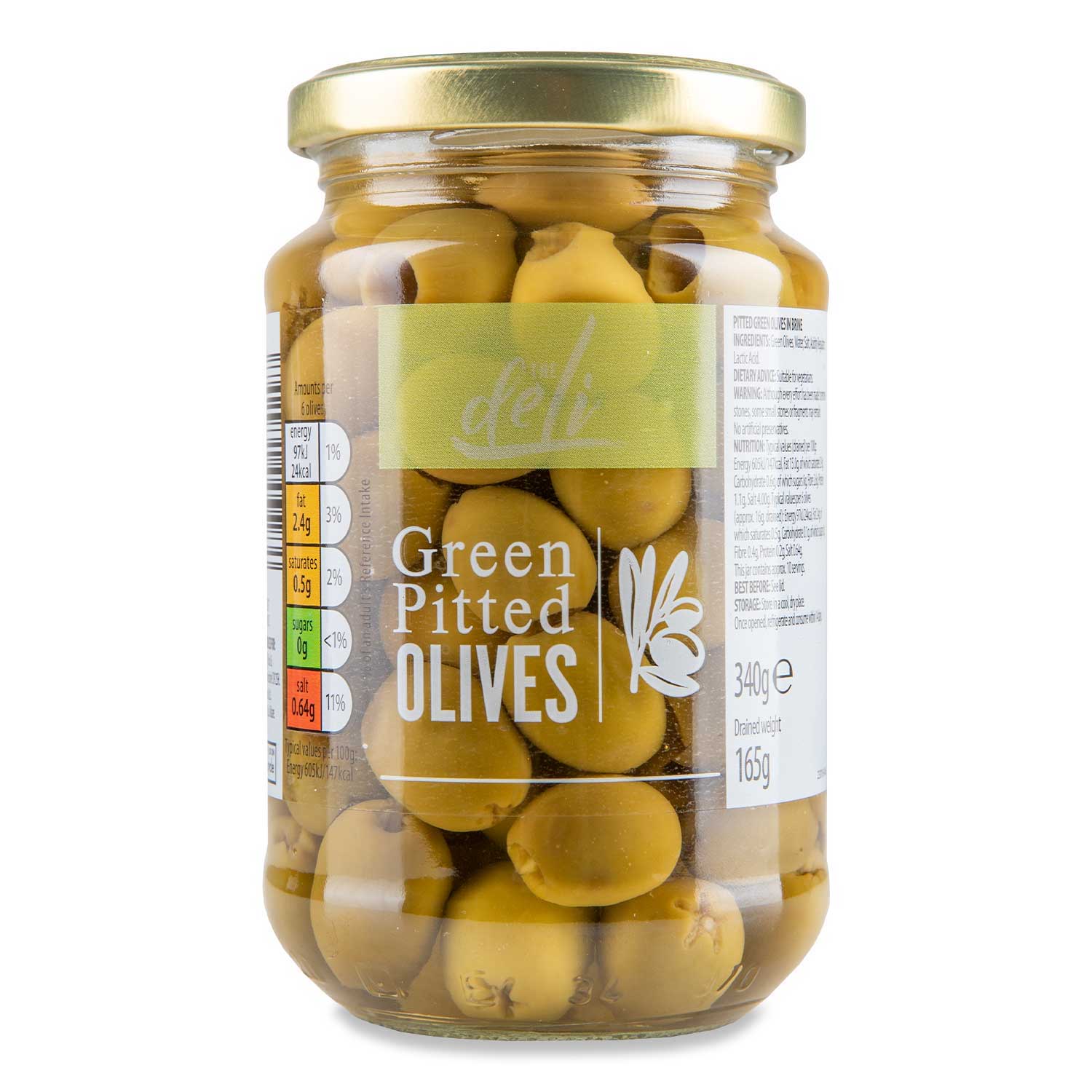 The Deli Pitted Green Olives In Brine 340g (165g Drained)