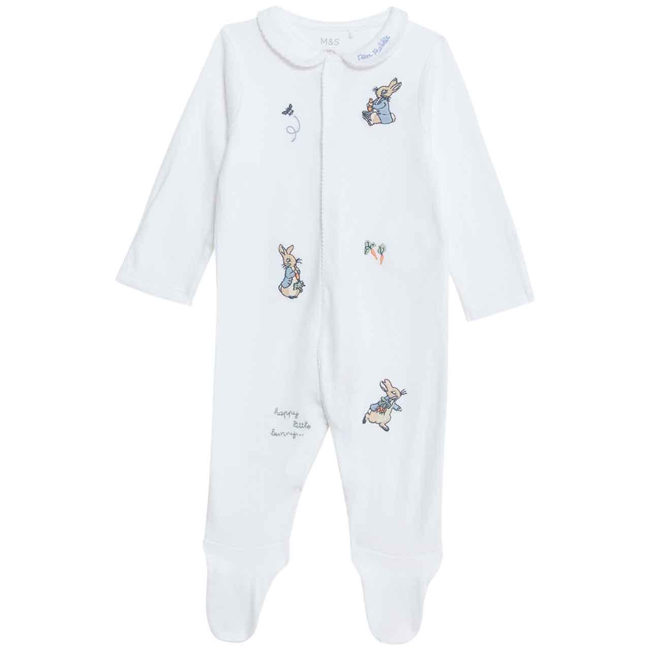 M&S 2pk Peter Rabbit Sleepsuits, Newborn, Green