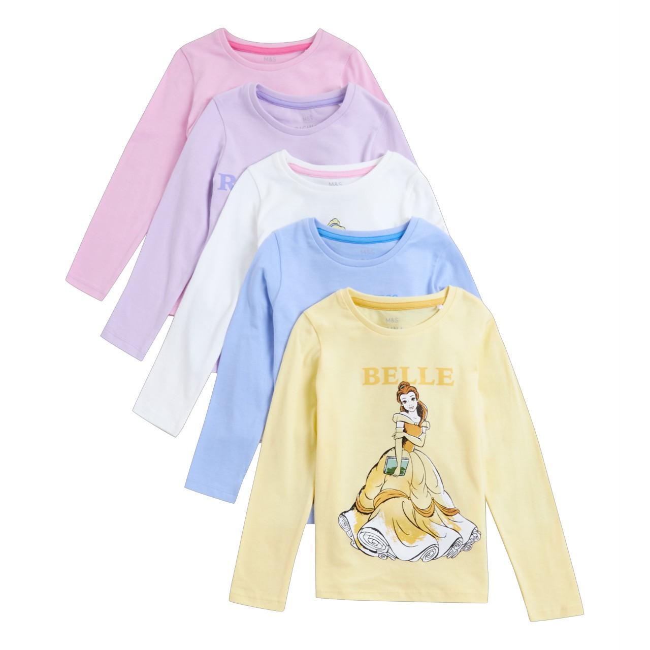 M&S 5pk Pure Cotton Disney Princess Tops, 2-3 Years, Multi