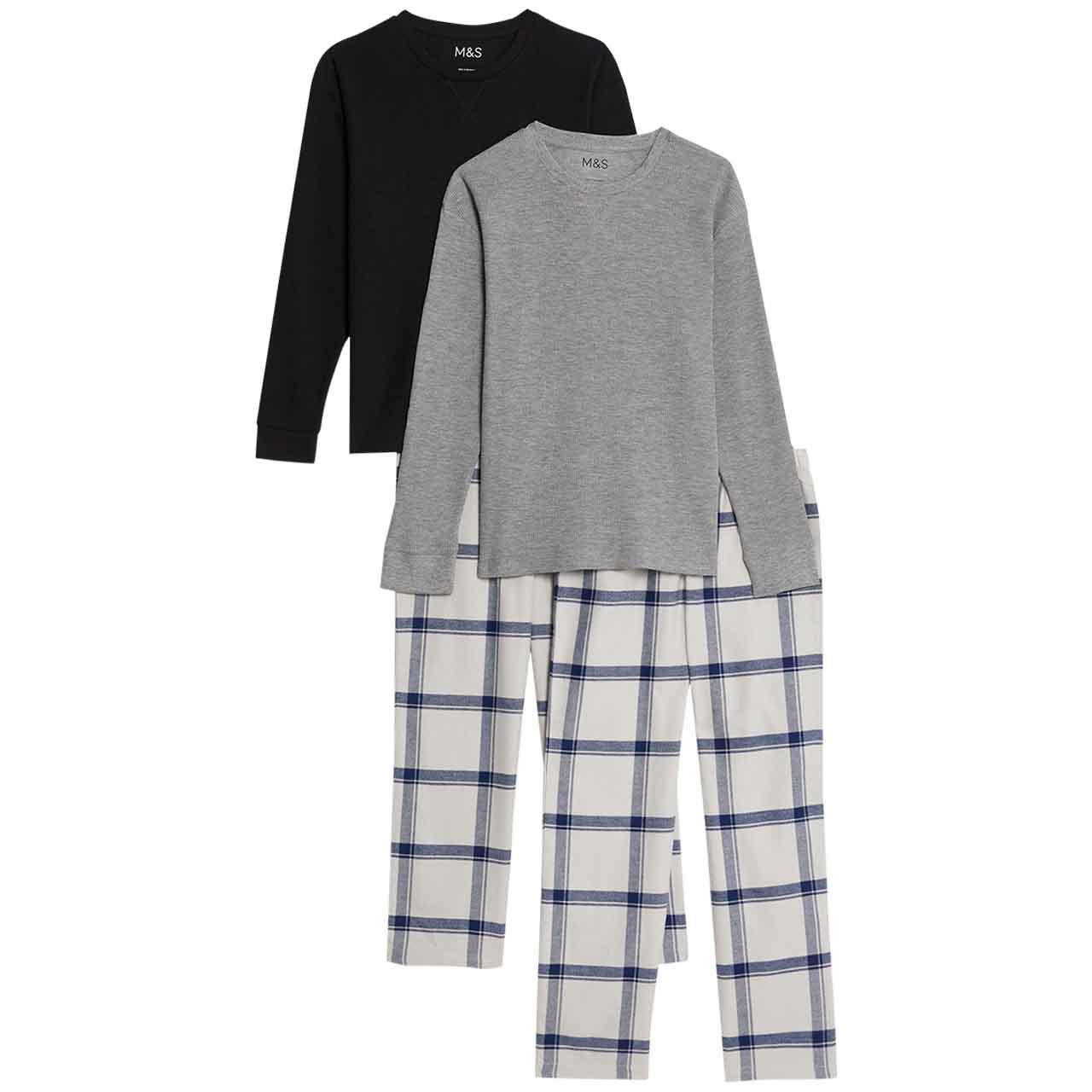 M&S Waffle Check Pyjamas, 7-8 Years, Grey