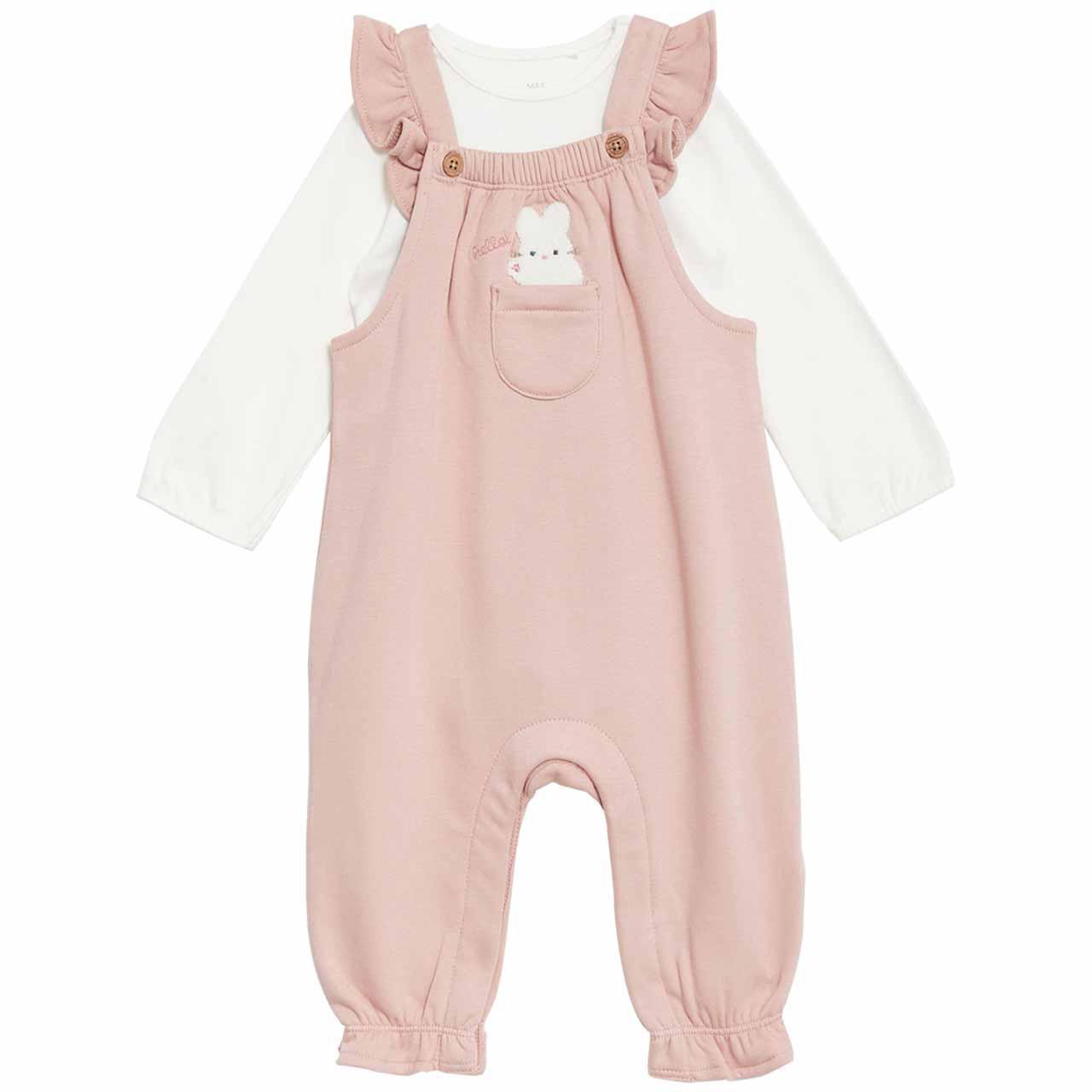 M&S Frill Bunny Dungaree, 3-6 Months, Pink