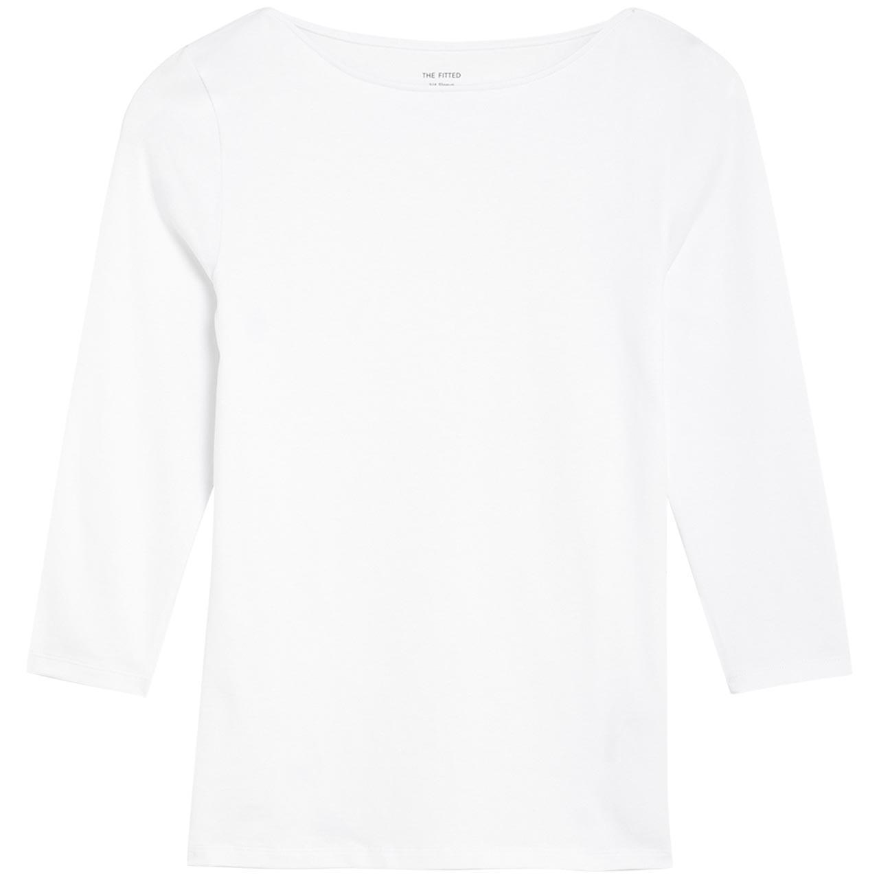 M&S Womens Cotton Rich Slim Fit 3/4 Sleeve T-Shirt, 8, White