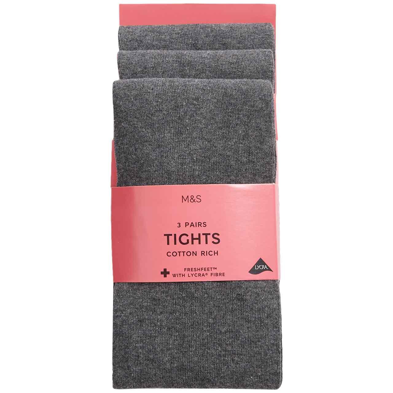 M&S School Tights, 3 Pack, 3-4 Years, Grey