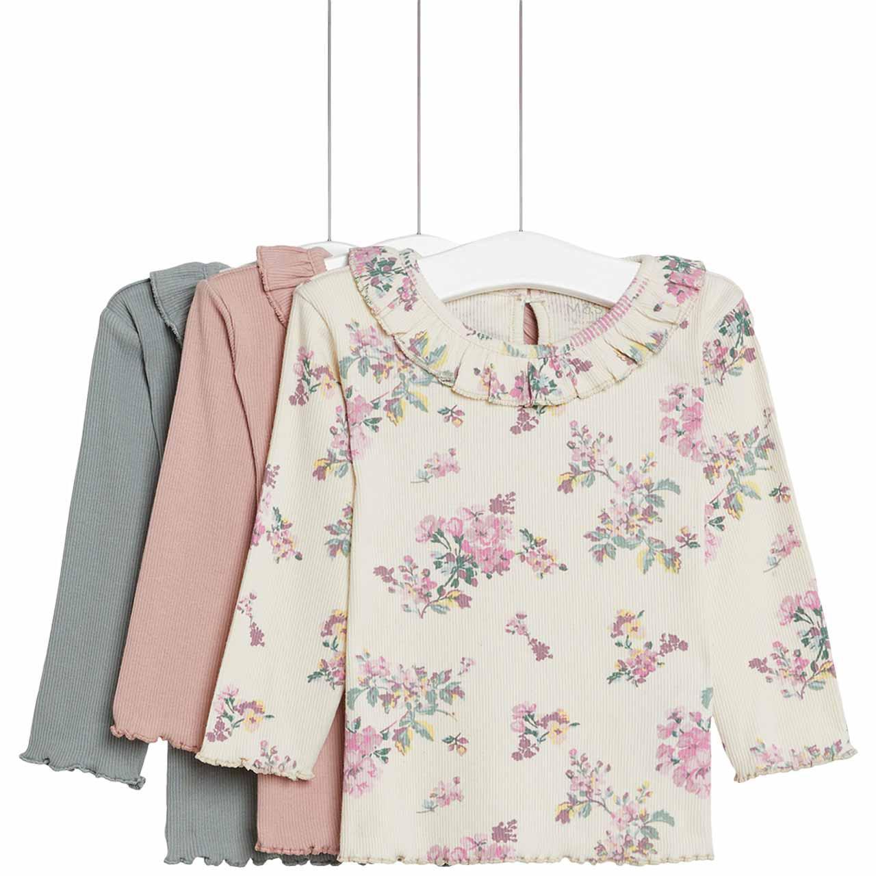 M&S Floral Tops, 0-3 Months, 3 Pack