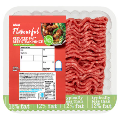 ASDA Flavourful Reduced Fat Beef Steak Mince (Typically Less Than 12% Fat)