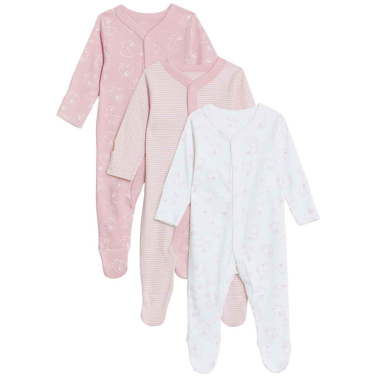 M&S 3P Sleepsuits, 2-3 Y, Pink Mix