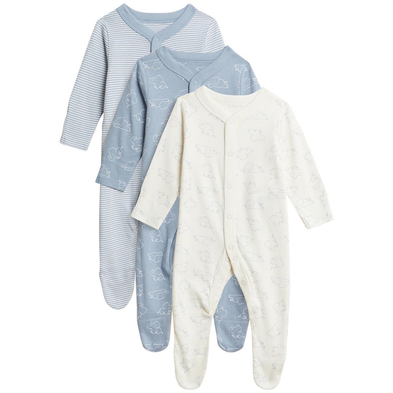 M&S Sleepsuits 3 pack, 9-12 Months, Blue Mix