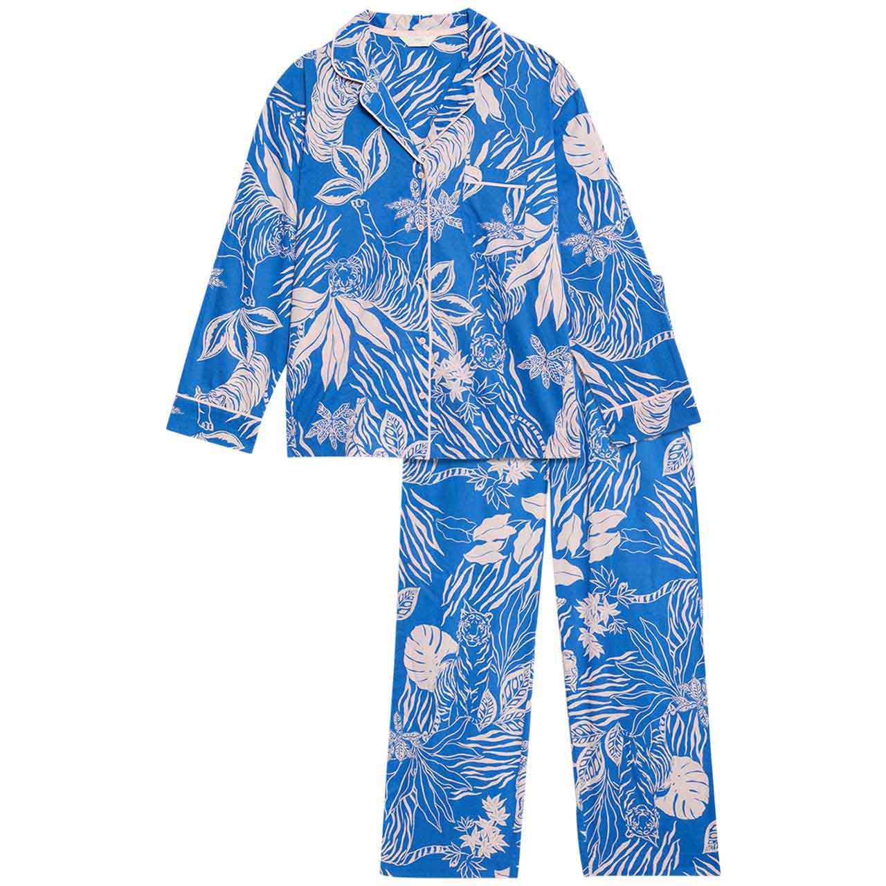M&S Floral Cambric Revere PJ, 14, Bright Blue
