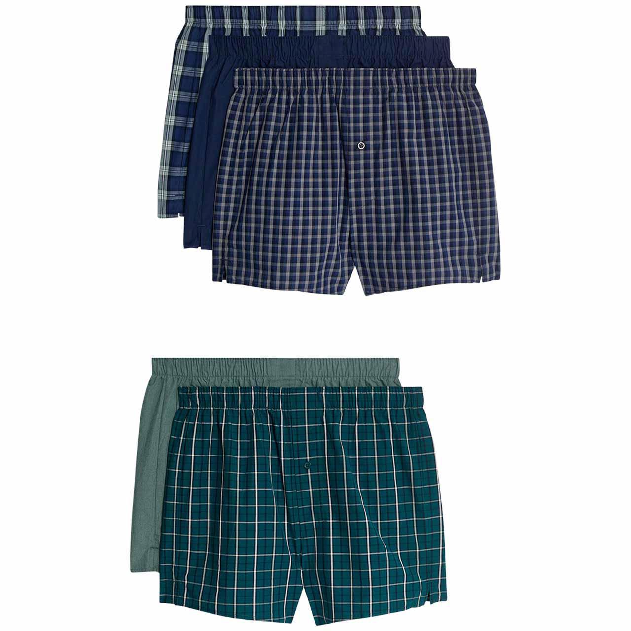 M&S Pure Cotton Checked Woven Boxer, 5 Pack, S, Blue 