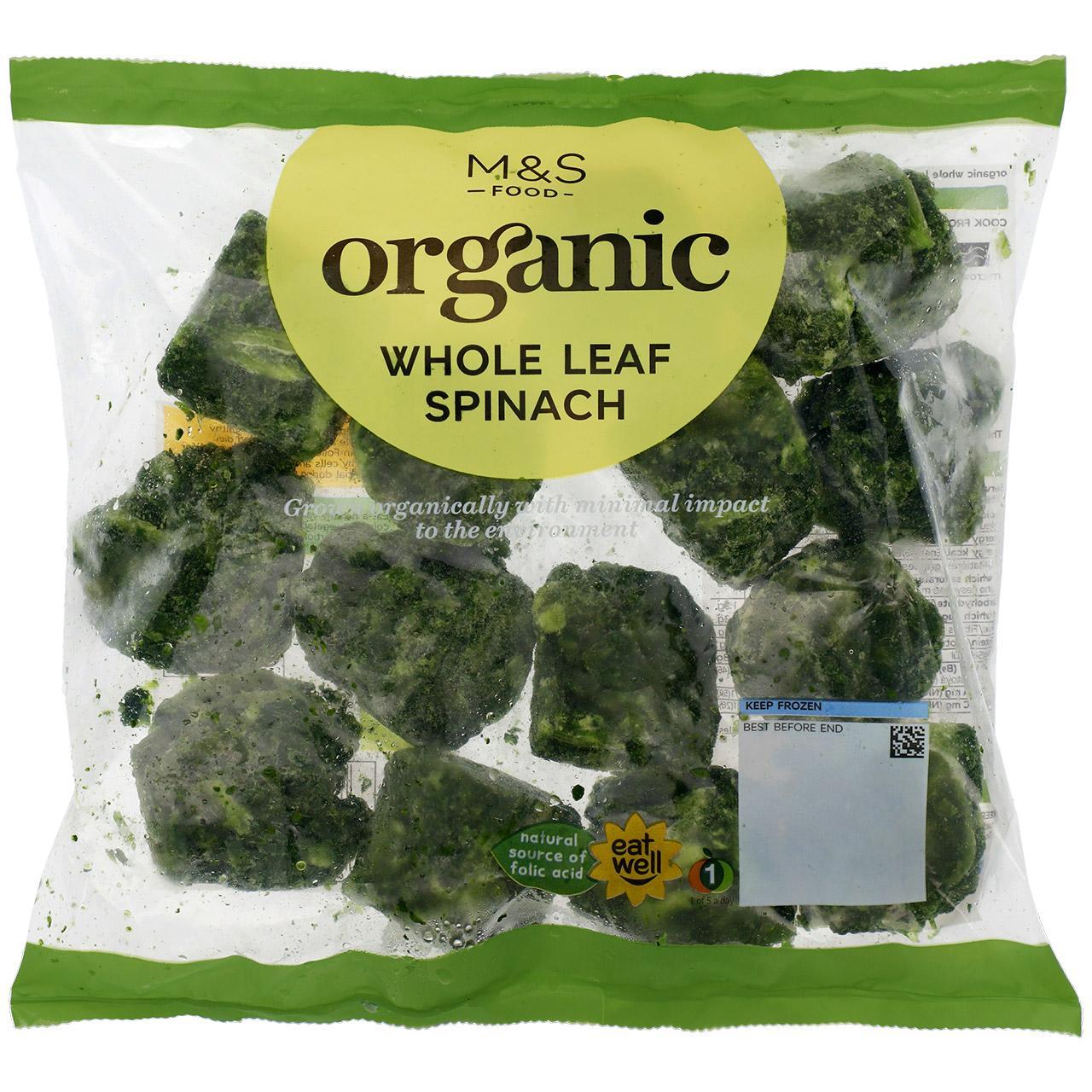 M&S Organic Whole Leaf Spinach Frozen