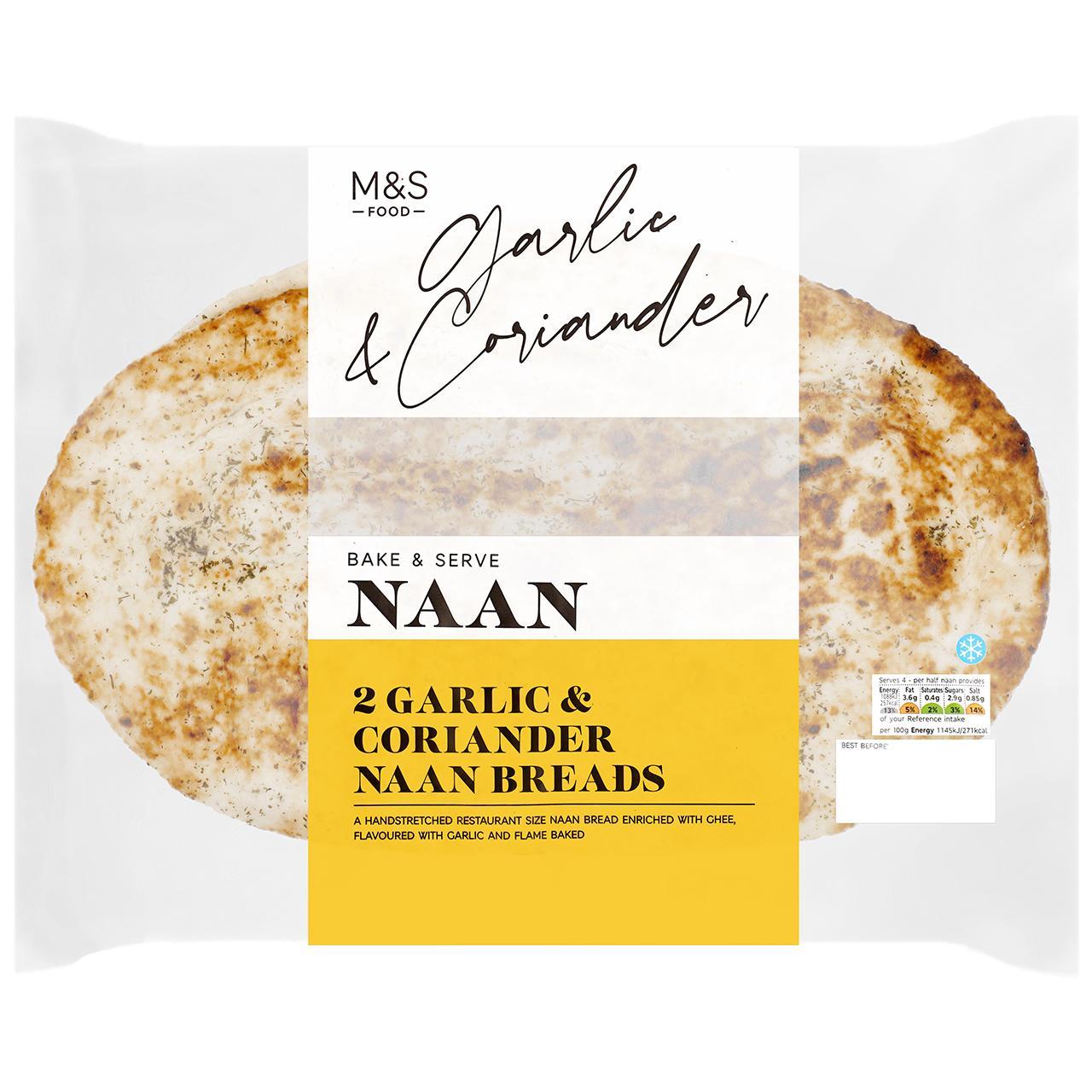 M&S Bake & Serve 2 Garlic & Coriander Naan Breads