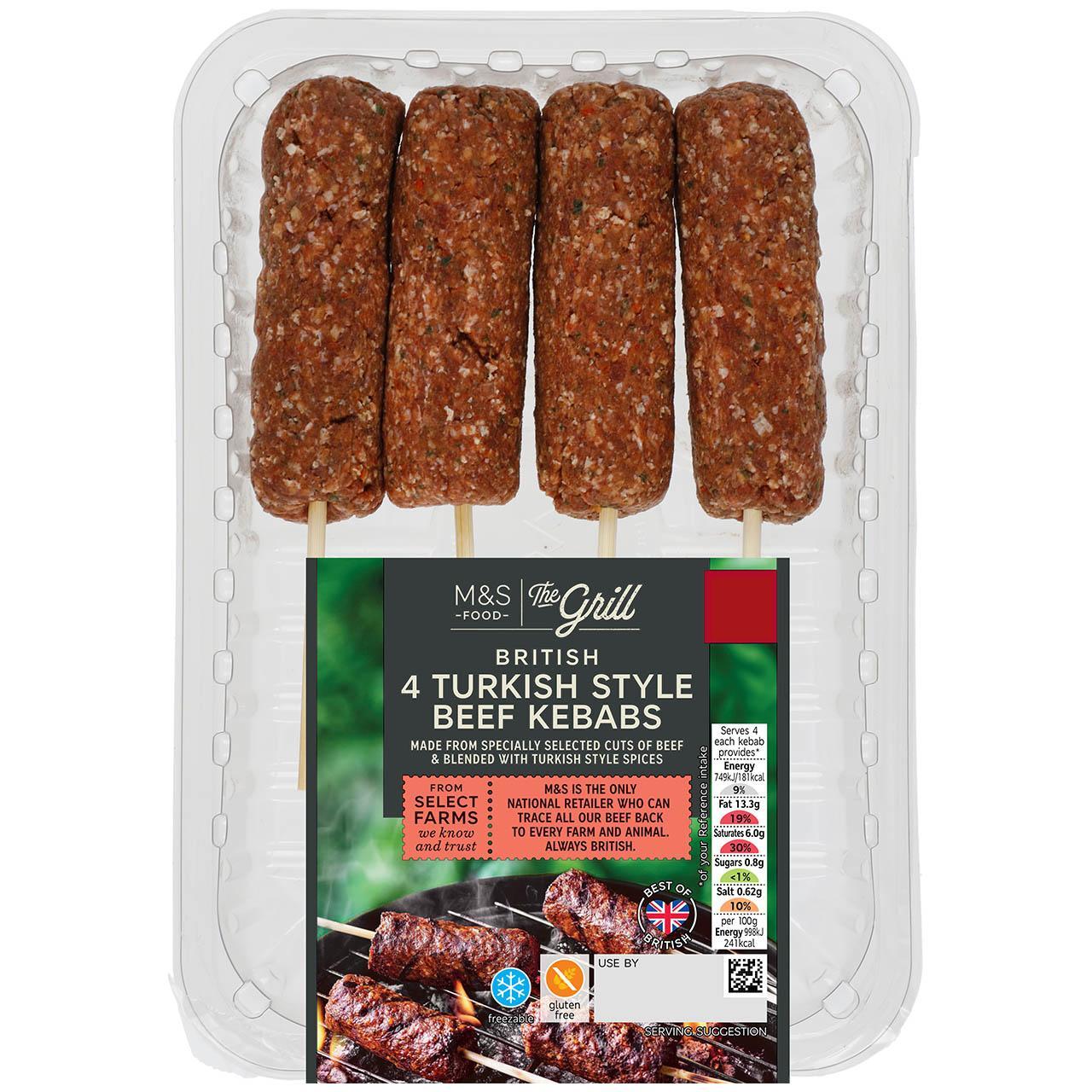 M&S 4 Turkish Style British Beef Kebabs