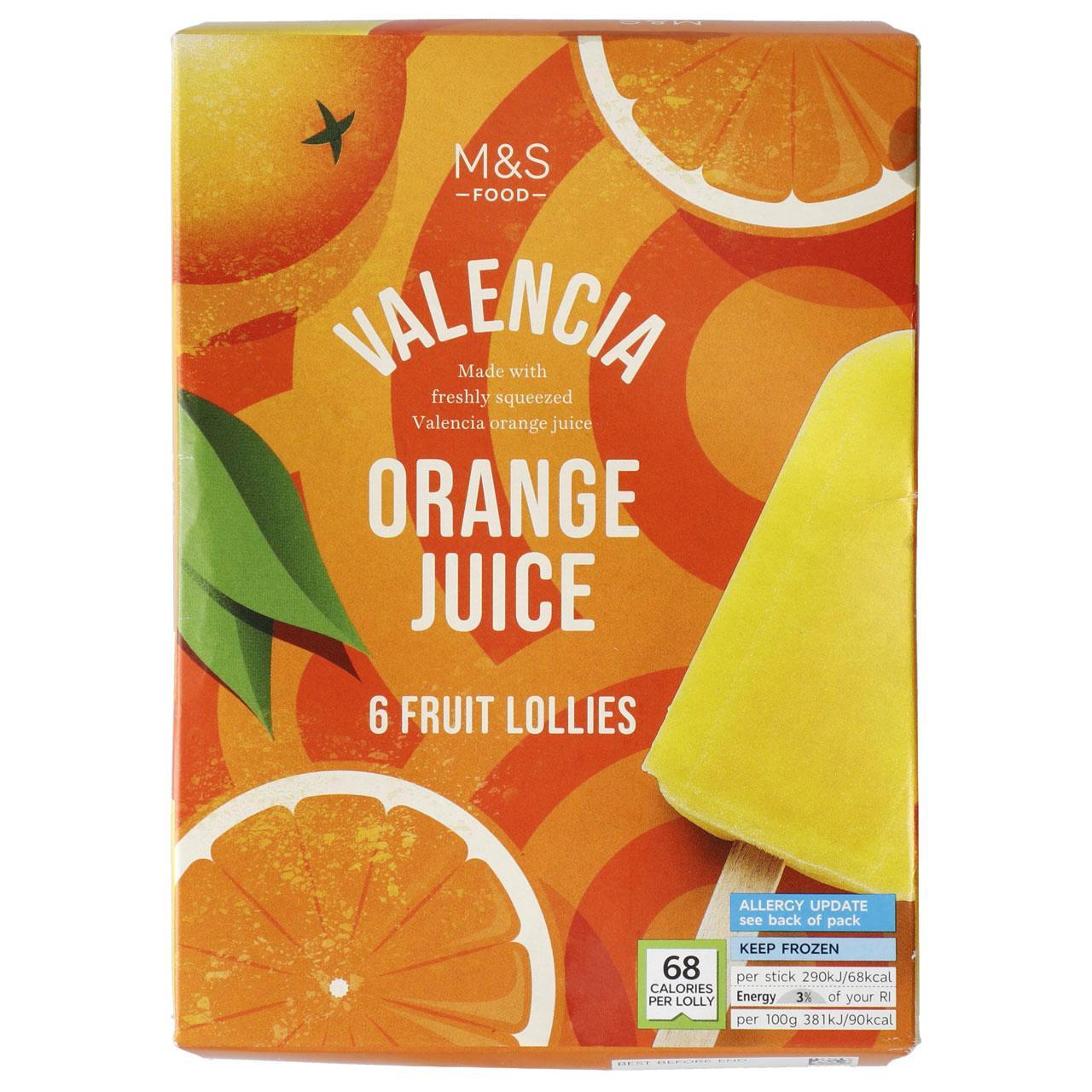 M&S 6 Valencia Orange Juice Ice Lollies