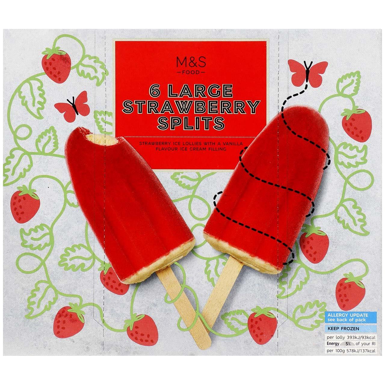 M&S 6 Strawberry Splits Ice Lollies