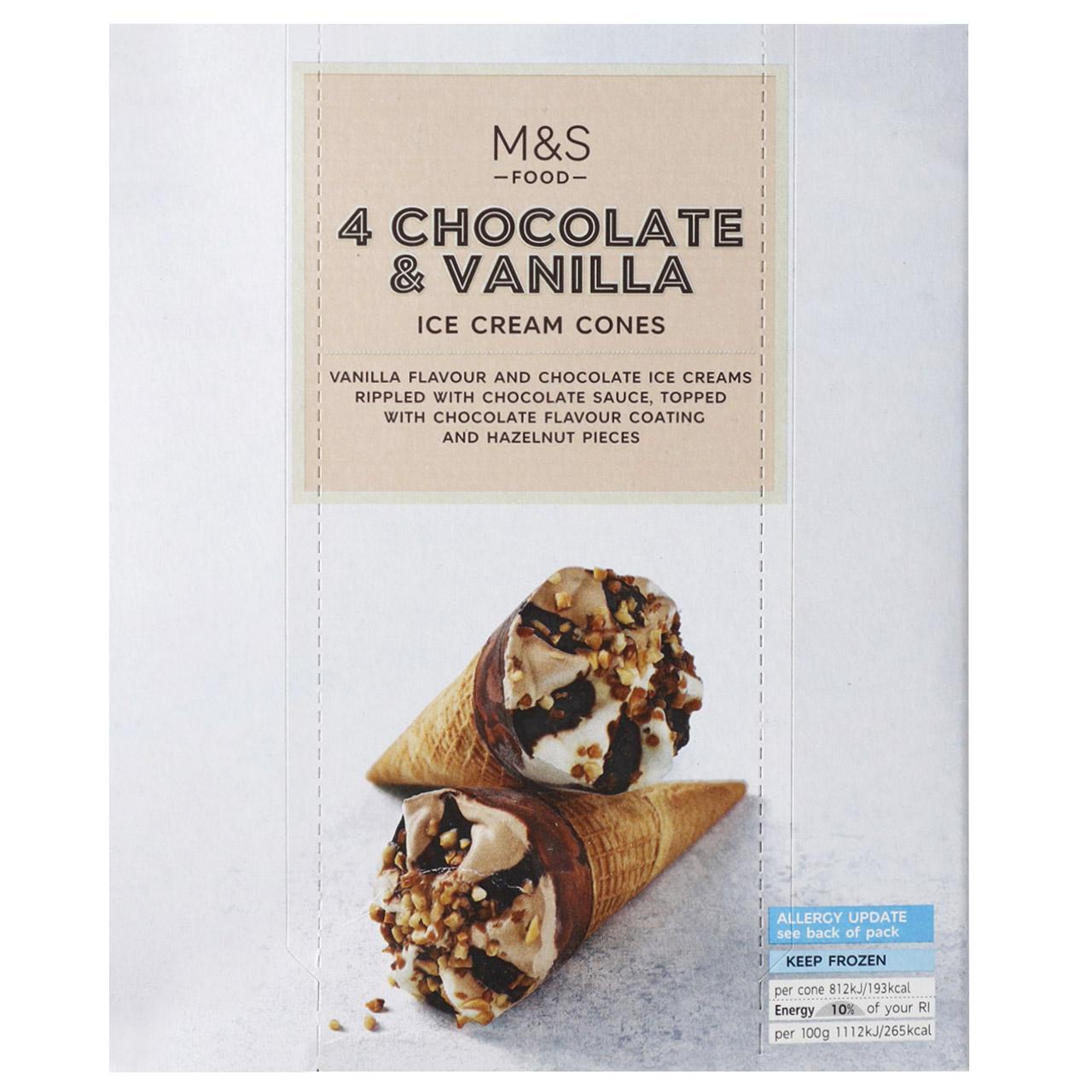 M&S 4 Chocolate & Vanilla Ice Cream Cones
