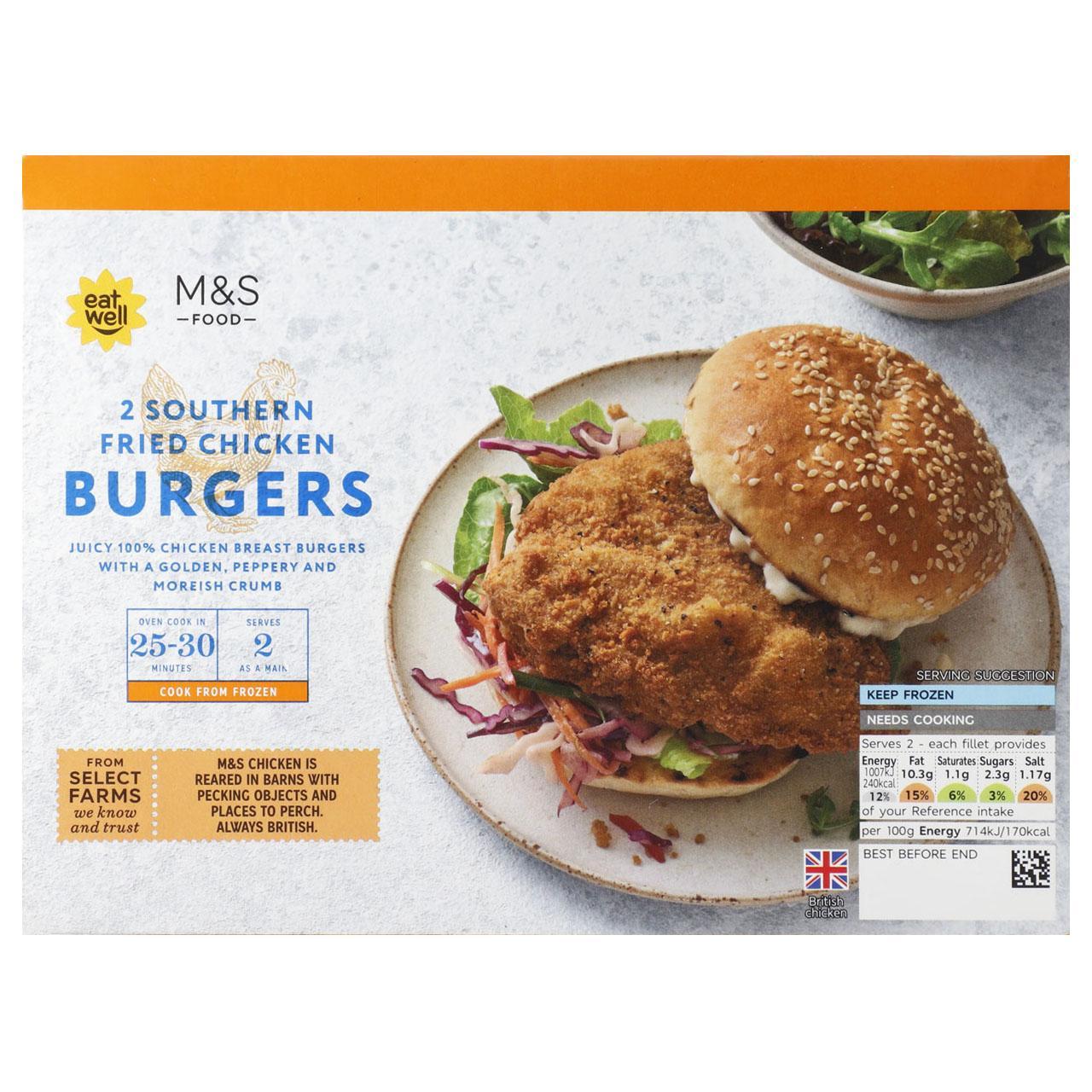 M&S 2 Southern Fried Chicken Burgers Frozen