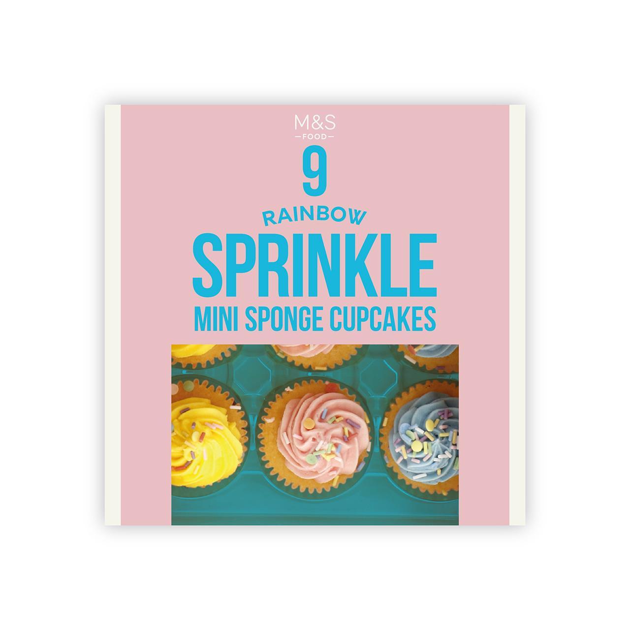 M&S 9 Rainbow Sprinkle Mini Sponge Cupcakes