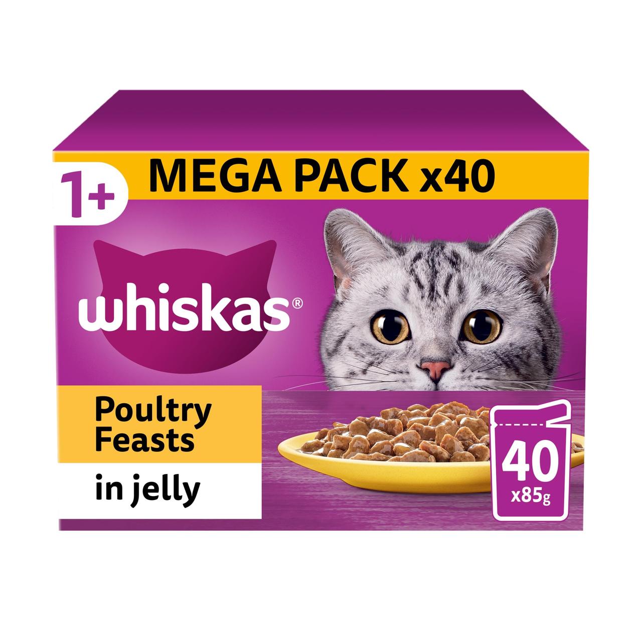 Whiskas 1+ Poultry Feasts In Jelly (3.40kg) 40 X 85g