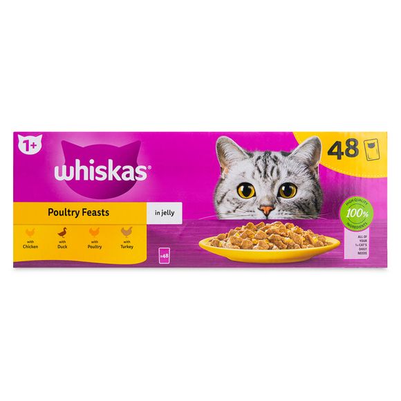 Whiskas 1+ Poultry Feasts Wet Cat Food In Jelly 48 X 85g