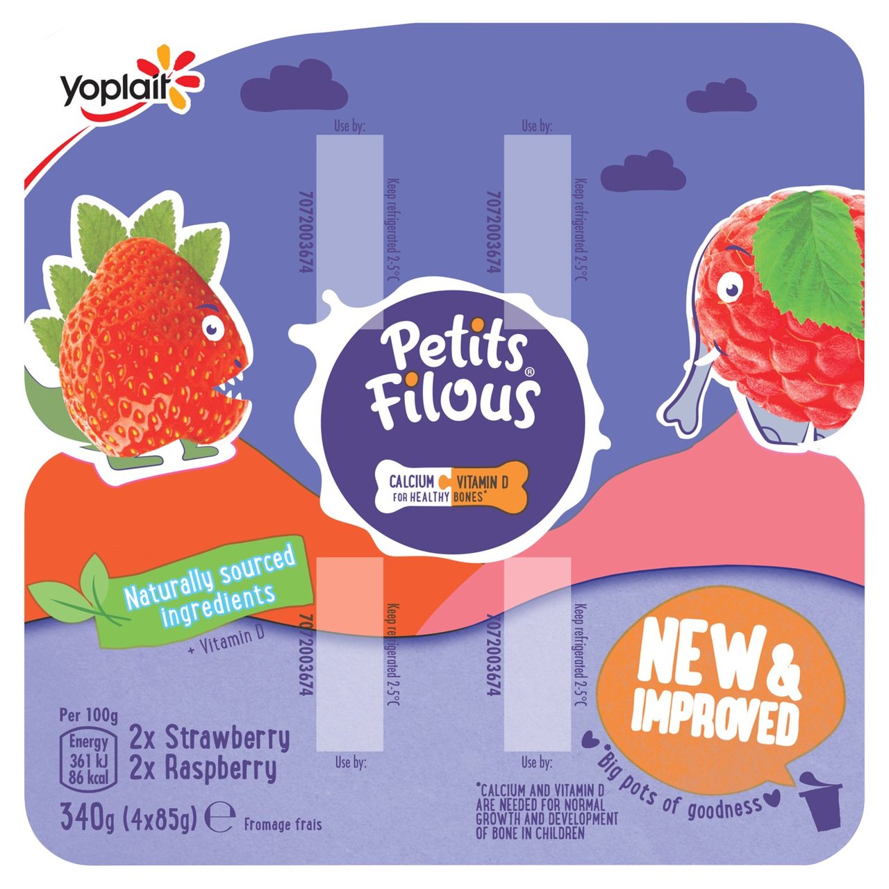 Petits Filous Kids Strawberry & Raspberry Yoghurt 4 x 85g