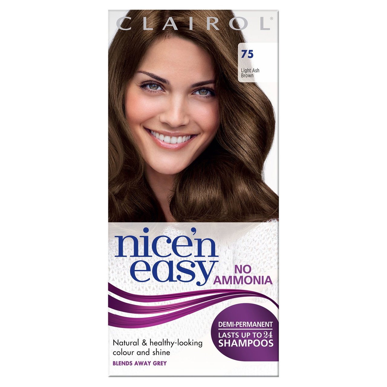 Clairol Nice'n Easy No Ammonia Hair Dye, 75 Light Ash Brown