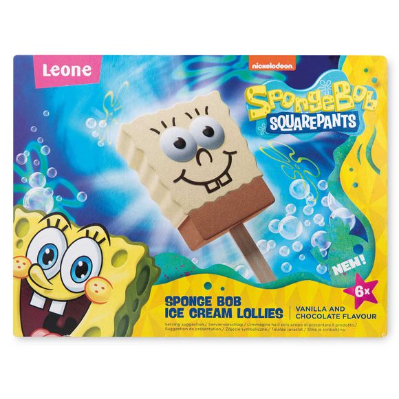 Leone Sponge Bob Squarepants Ice Cream Lollies Vanilla And Chocolate Flavour (216g) 6 X 36g